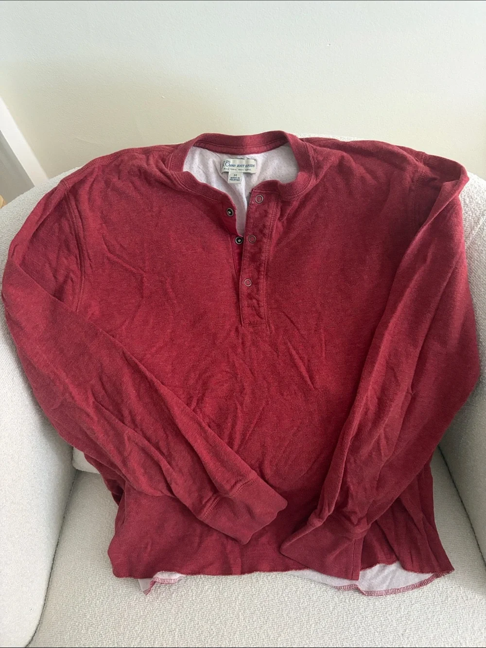 J. Crew Men's Long Sleeve Henley - Wine Red